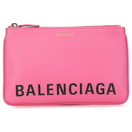 Balenciaga-Pink Balenciaga Leather Ville Logo Pouch-Pink