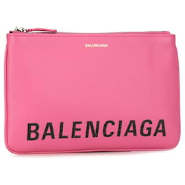 Balenciaga-Pink Balenciaga Leather Ville Logo Pouch-Pink