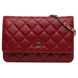 Chanel-Red Chanel CC Lambskin Wallet on Chain Crossbody Bag-Red