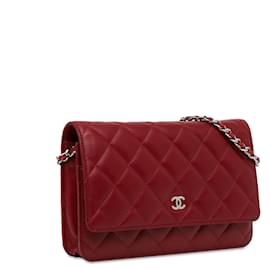 Chanel-Red Chanel CC Lambskin Wallet on Chain Crossbody Bag-Red