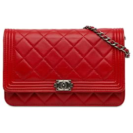 Chanel-Red Chanel Lambskin Boy Wallet On Chain Crossbody Bag-Red