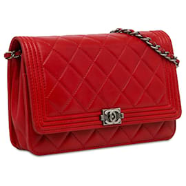 Chanel-Red Chanel Lambskin Boy Wallet On Chain Crossbody Bag-Red