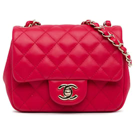 Chanel-Red Chanel Mini Square Classic Lambskin Single Flap Crossbody Bag-Red