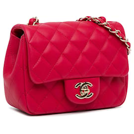 Chanel-Red Chanel Mini Square Classic Lambskin Single Flap Crossbody Bag-Red