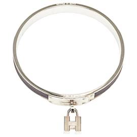 Hermès-Silver Hermès Leather Kelly Cadena Lock Bangle Bracelet-Silvery