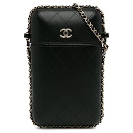 Chanel-Black Chanel CC Lambskin Chain Around Phone Holder Crossbody Bag-Black