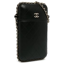 Chanel-Black Chanel CC Lambskin Chain Around Phone Holder Crossbody Bag-Black