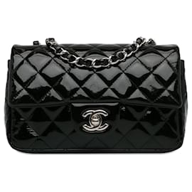 Chanel-Black Chanel Mini Rectangular Classic Patent Single Flap Crossbody Bag-Black