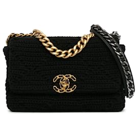 Chanel-Black Chanel Medium Crochet 19 Flap Satchel-Black