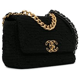 Chanel-Black Chanel Medium Crochet 19 Flap Satchel-Black