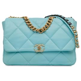 Chanel-Blue Chanel Maxi Lambskin 19 Flap Satchel-Blue