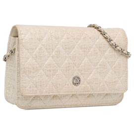 Chanel-Beige Chanel CC Coated Tweed Wallet On Chain Crossbody Bag-Beige