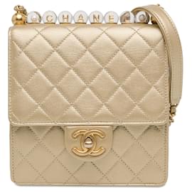 Chanel-Gold Chanel Small Lambskin Chic Pearls Flap Crossbody Bag-Golden