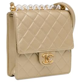 Chanel-Gold Chanel Small Lambskin Chic Pearls Flap Crossbody Bag-Golden