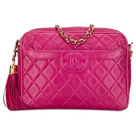 Chanel-Pink Chanel CC Quilted Lambskin Tassel Crossbody-Pink