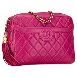 Chanel-Pink Chanel CC Quilted Lambskin Tassel Crossbody-Pink