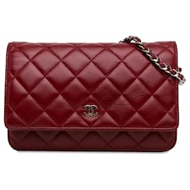 Chanel-Red Chanel Classic Lambskin Wallet on Chain Crossbody Bag-Red