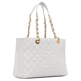 Chanel-White Chanel Caviar Grand Shopping Tote-White