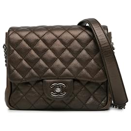 Chanel-Brown Chanel Small Metallic Goatskin Rock in Rome Flap Crossbody Bag-Brown