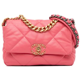 Chanel-Pink Chanel Medium Lambskin 19 Flap Bag Satchel-Pink