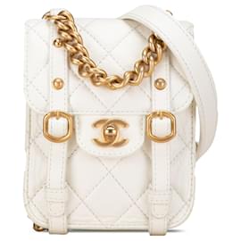 Chanel-White Chanel Mini Crinkled calf leather City School Flap Satchel-White