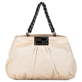 Fendi-Beige Fendi Large Zucca Canvas Mia Tote-Beige