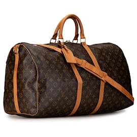 Louis Vuitton-Brown Louis Vuitton Monogram Keepall Bandouliere 55 Travel bag-Brown