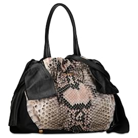 Prada-Black Prada Tessuto Python Print Bow Satchel-Black