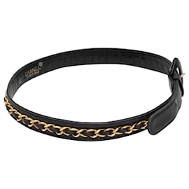 Chanel-Vintage Black Chanel Leather & Chain-Link Belt Size US XXS-Black