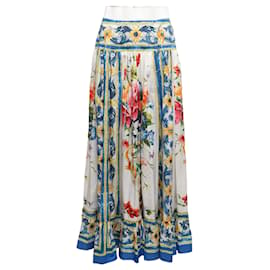 Dolce & Gabbana-White & Multicolor Dolce & Gabbana Majolica Print Maxi Skirt Size IT 40-White