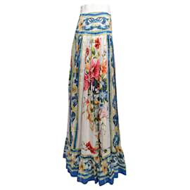 Dolce & Gabbana-White & Multicolor Dolce & Gabbana Majolica Print Maxi Skirt Size IT 40-White