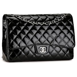 Chanel-Black Chanel Maxi Classic Patent Single Flap Shoulder Bag-Black