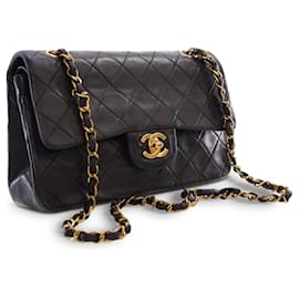 Chanel-Black Chanel Small Classic Lambskin Double Flap Shoulder Bag-Black