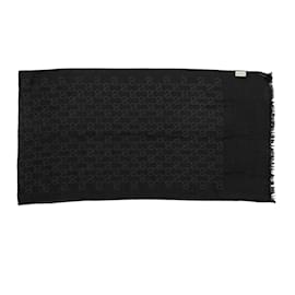 Gucci-Black Gucci Wool & Silk-Blend GG Patterned Scarf-Black