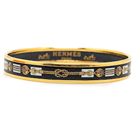 Hermès-Black Hermès Narrow Enamel Rope Design Bangle 65 Costume Bracelet-Black
