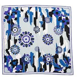 Emilio Pucci-Blue & White Emilio Pucci Abstract Print Silk Scarf-Blue