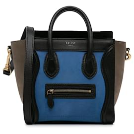 Céline-Blue Celine Nano Luggage Tote Tricolor Satchel-Blue