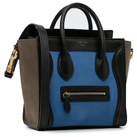 Céline-Blue Celine Nano Luggage Tote Tricolor Satchel-Blue