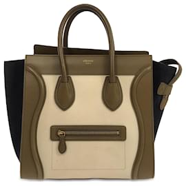 Céline-Brown Celine Mini Tricolor Luggage Tote-Brown