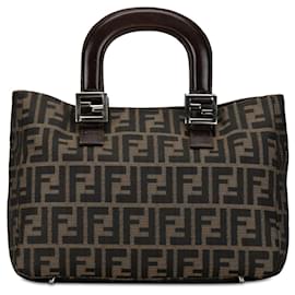 Fendi-Sac à main en toile marron Fendi Zucca Twins-Marron