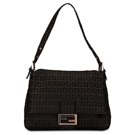 Fendi-Brown Fendi Zucchino Canvas Mamma Forever Shoulder Bag-Brown