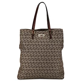 Fendi-Brown Fendi Zucchino Canvas Tote-Brown