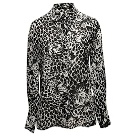 Saint Laurent-Black & White Saint Laurent Cheetah Print Button-Up Top Size US S-Black