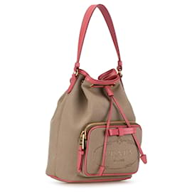 Prada-Tan Prada Canapa Logo Bucket Bag-Camel