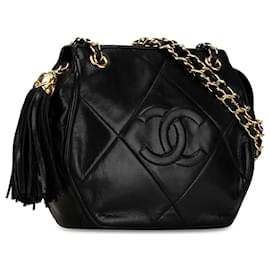 Chanel-Black Chanel CC Quilted Lambskin Tassel Crossbody-Black