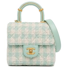 Chanel-Blue Chanel Quilted Tweed Crush Top Handle Flap Satchel-Blue