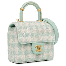 Chanel-Blue Chanel Quilted Tweed Crush Top Handle Flap Satchel-Blue