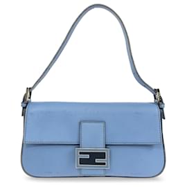 Fendi-Blue Fendi Leather Baguette Crossbody-Blue