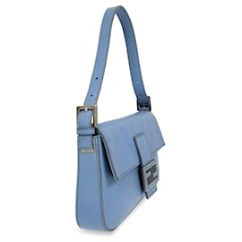 Fendi-Blue Fendi Leather Baguette Crossbody-Blue