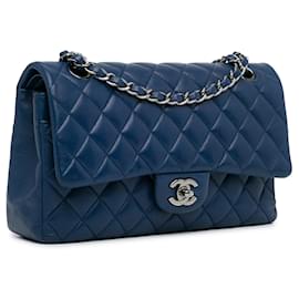 Chanel-Blue Chanel Medium Classic Lambskin lined Flap Shoulder Bag-Blue
